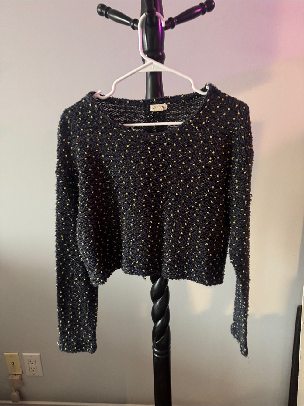 Women's Navy Knit Crewneck Sweater with Gold Accent